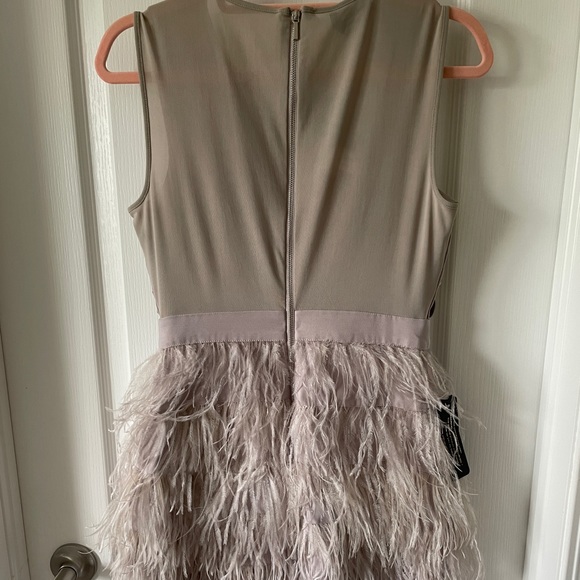 BEBE Rhinestone Beaded Feather Dress in Magnolia Frost Size US 4 - Picture 7 of 11